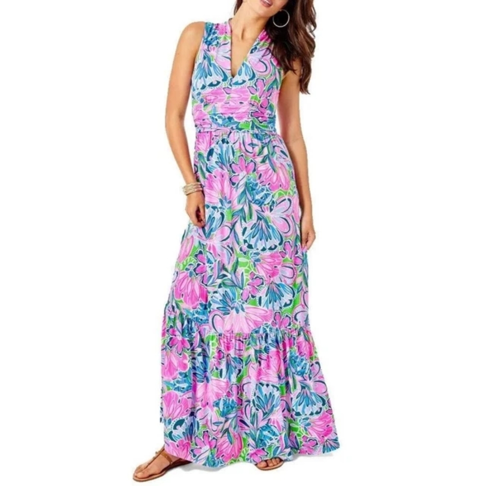 Lilly Pulitzer Pink Blue Green Floral Maxi Dress
